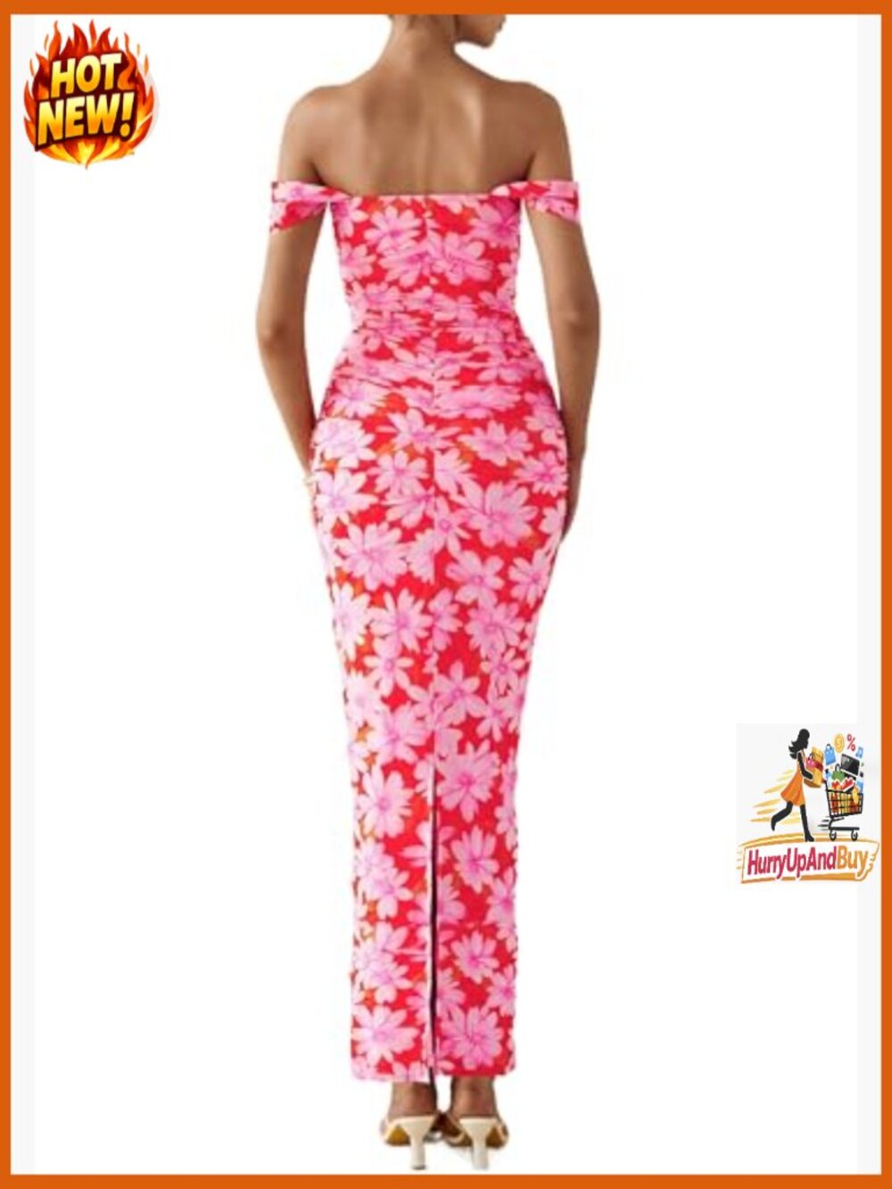 Elegant Floral Maxi Dress Off Shoulder Ruched Mesh Wedding Guest Cocktail - Picture 5 of 7